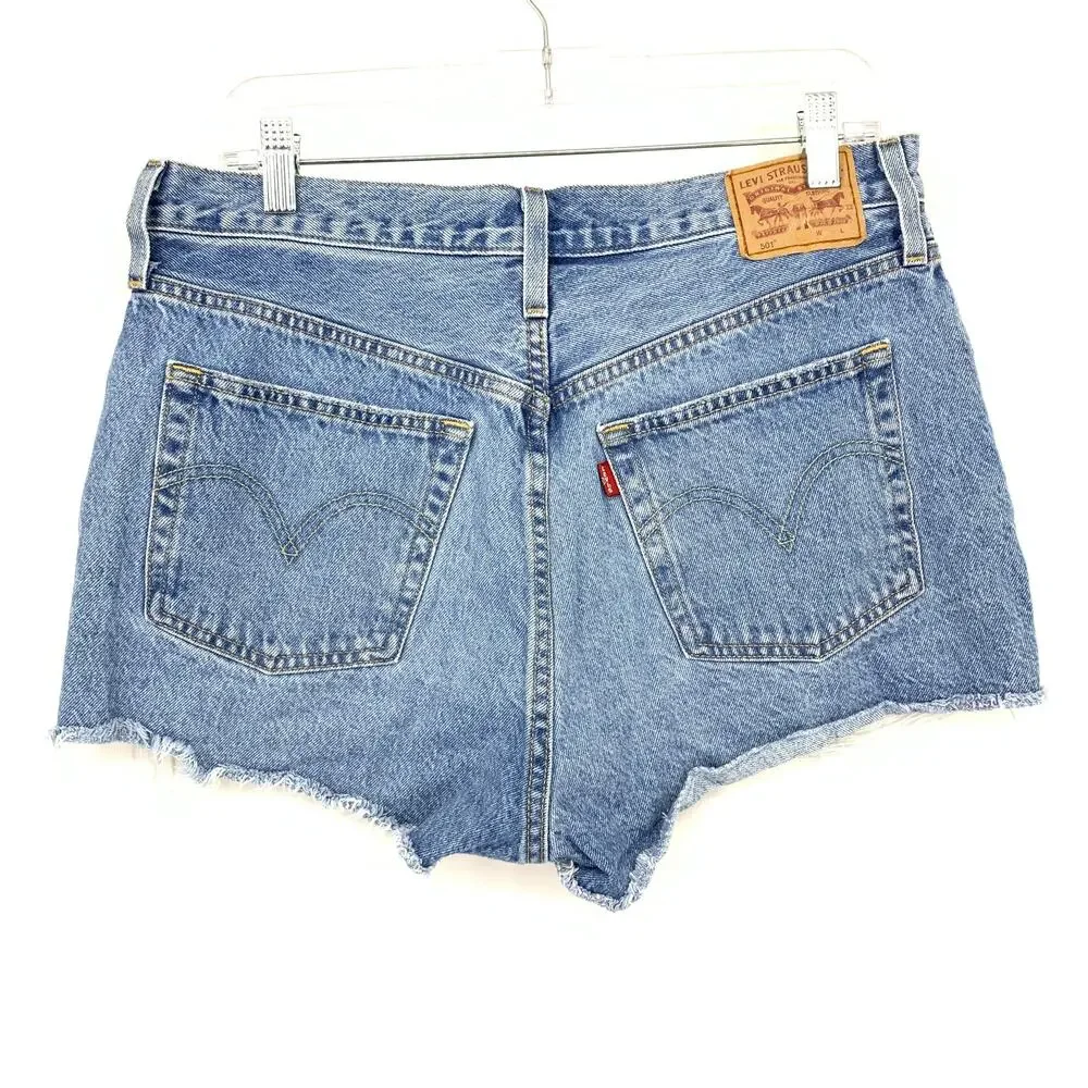 Levis 501 Cut Off Jean Shorts Womens Size 32 Light Wash Distressed